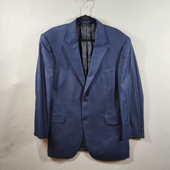 Jos. A. Bank Sport Coat Mens 42R Blue Check Silk Wool 2 Button Blazer Jacket - Picture 1 of 9